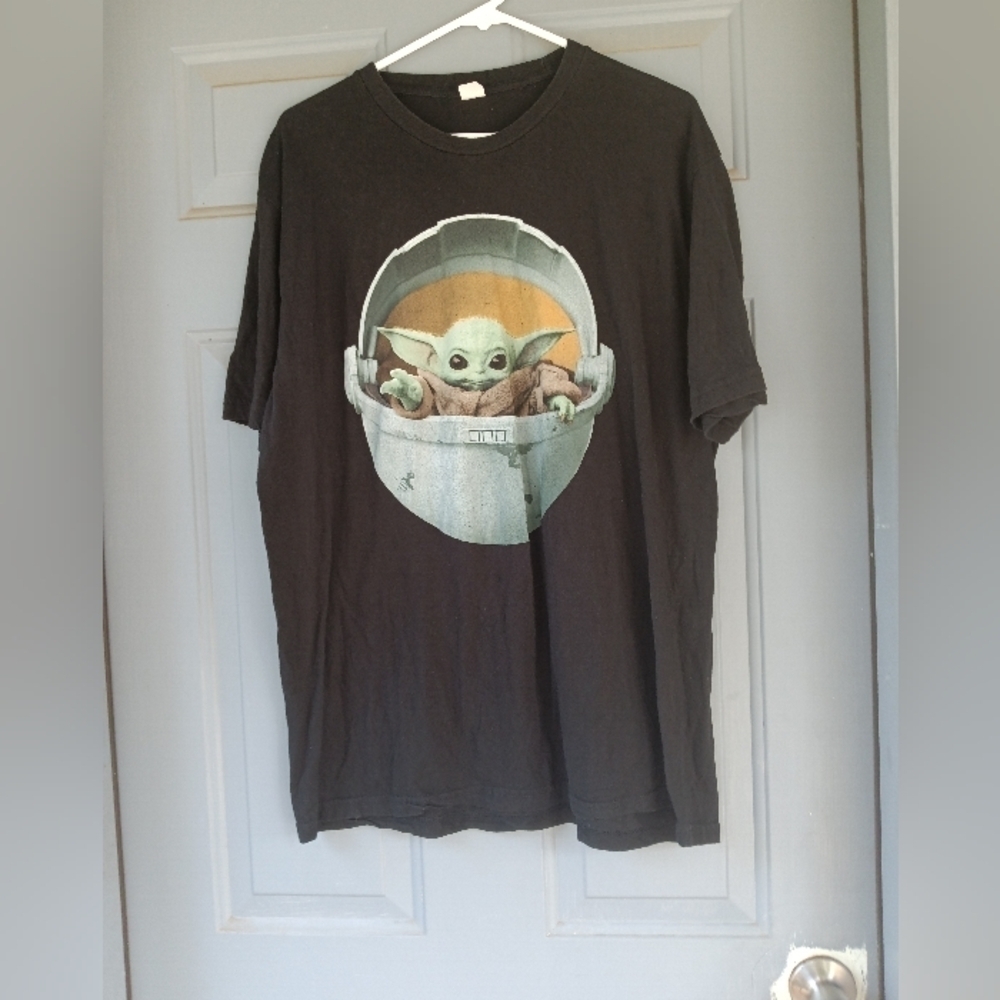 Men's Star Wars Mandalorian Grogu Baby Yoda Black T Shirt Size XL
